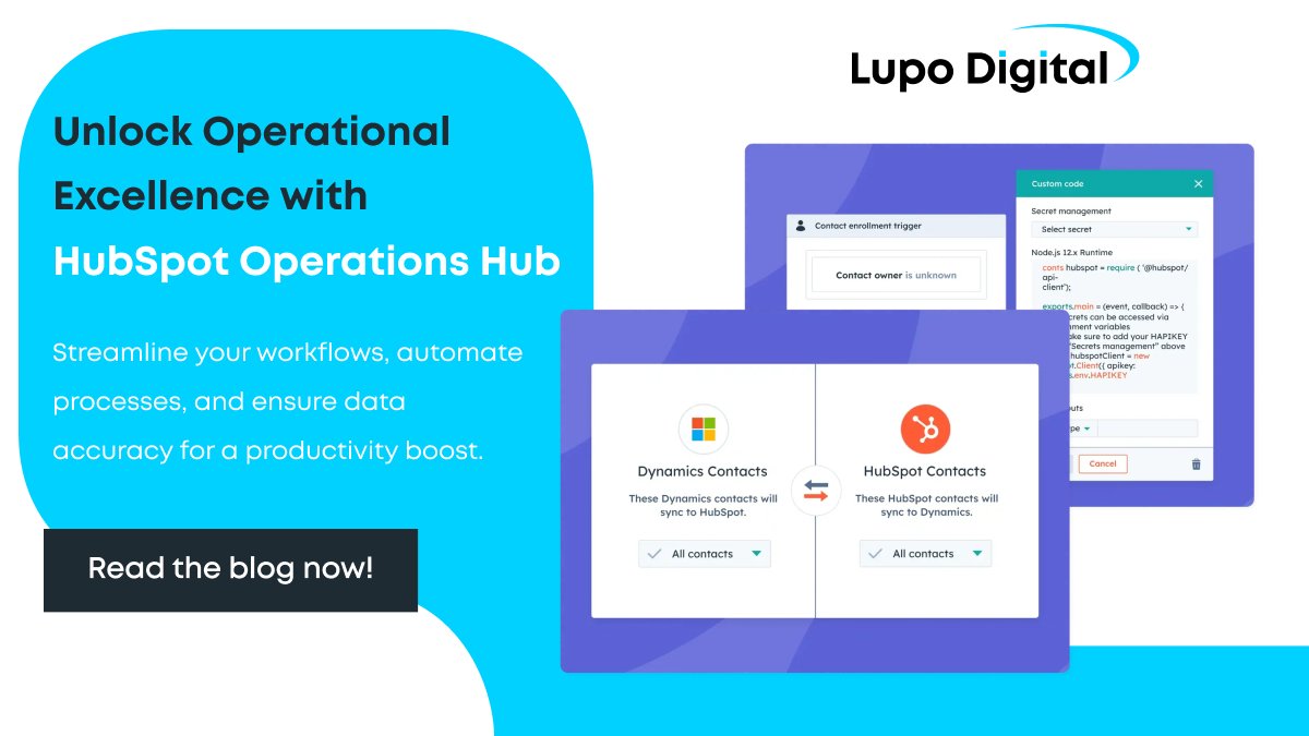 LupoDigital's tweet image. Are fragmented systems holding back your business?
🌟 Say goodbye to inefficiencies and hello to streamlined operations.
Learn how to maximise productivity and ensure data consistency here: hubs.li/Q03drnPC0
#OperationalExcellence #HubSpotSolutions #BusinessGrowth