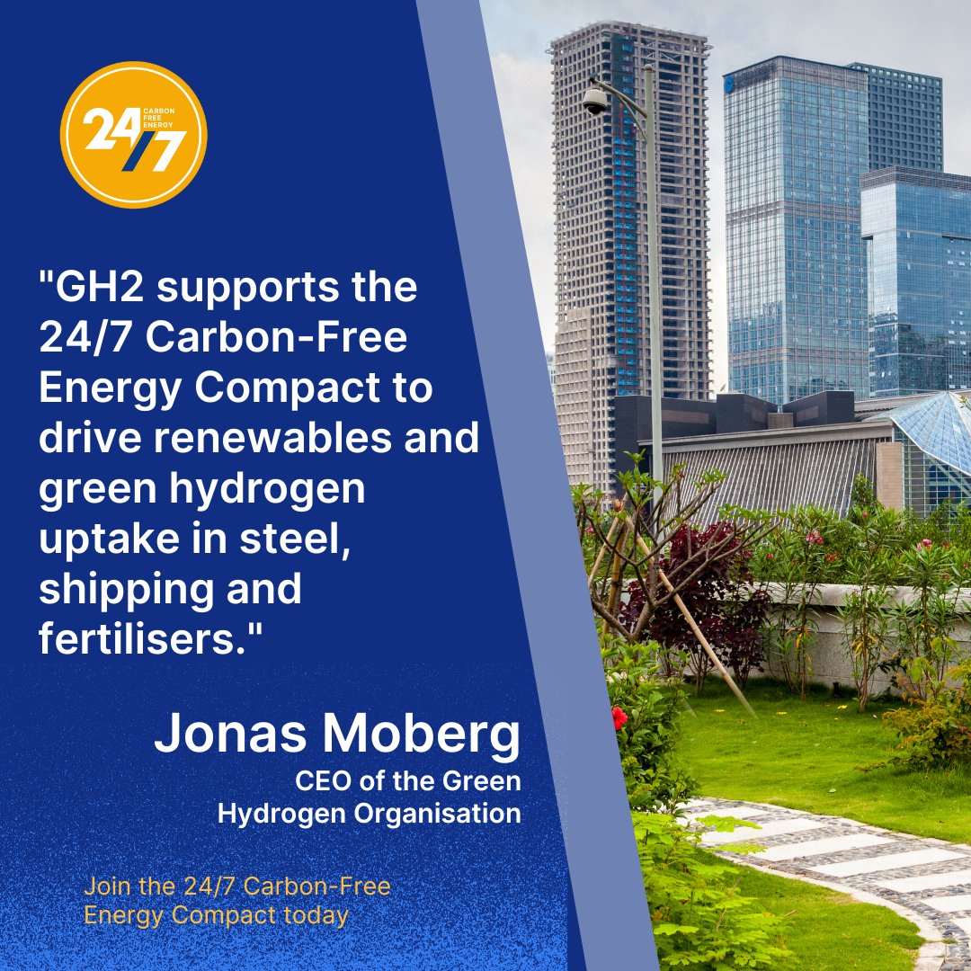 🌱 "Green hydrogen as a tool to decarbonizing hard-to-abate sectors like steel, shipping &amp; fertilizers.”  

💡GH2 stands with the 24/7 Carbon-Free Energy Compact to scale up renewables &amp; green hydrogen.  

Join the movement 👉

#GoCarbonFree