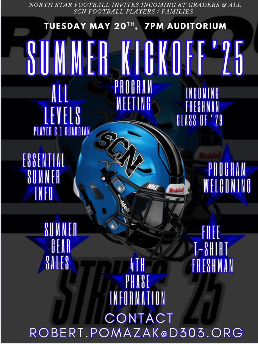 Thank to our <a href="/scn4th_Phase/">4th Phase</a> parent group for organizing our Incoming Freshman Parents meeting ! Lots of great conversation! Cant wait to see everyone on the 20th for the Summer Kickoff at 7pm <a href="/SCNFBOFFICIAL/">Official North Star Football Account</a>
