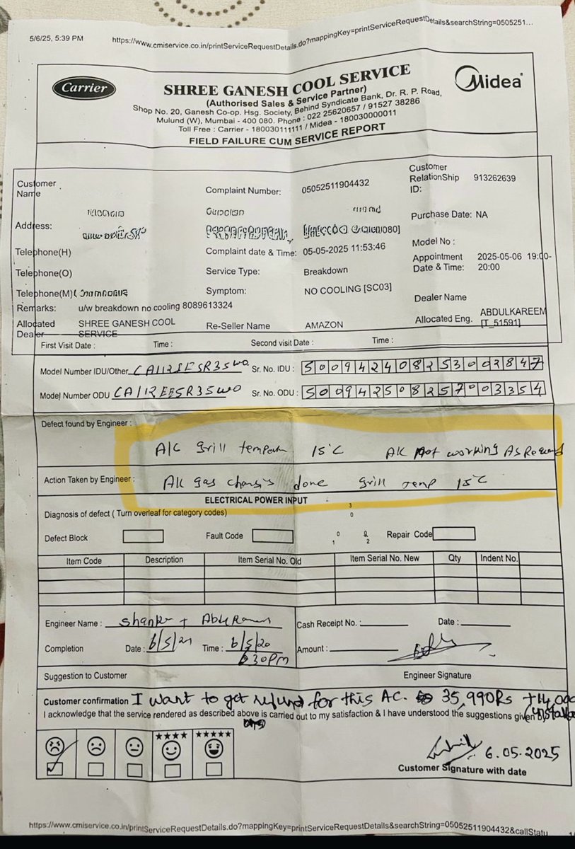 V_mithrh's tweet photo. @CarrierMideaInd Your customer service is equally useless. Still no resolution in your dm after sharing all details. Just ignoring my requests 

Here’s proof of your service team admitting the ac is defective after 2 months https://t.co/78cHJlE2bV