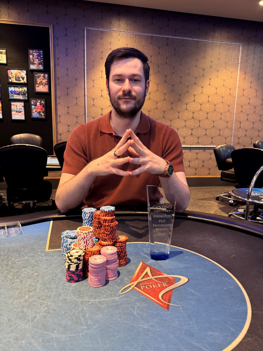 gukstrat_poker's tweet image. 🏆 Congratulations to Aleksandrs Bautra!
He conquered a 59-player field in our SpringFest Progressive Bounty, bagging £1,566, a stack of bounties, and the SpringFest PLO Bounty trophy! 💥🔥
👏 Well played, Aleksandrs!
#PokerChampion #SpringFest2025 #PLOBounty #AspersPoker #Bounty