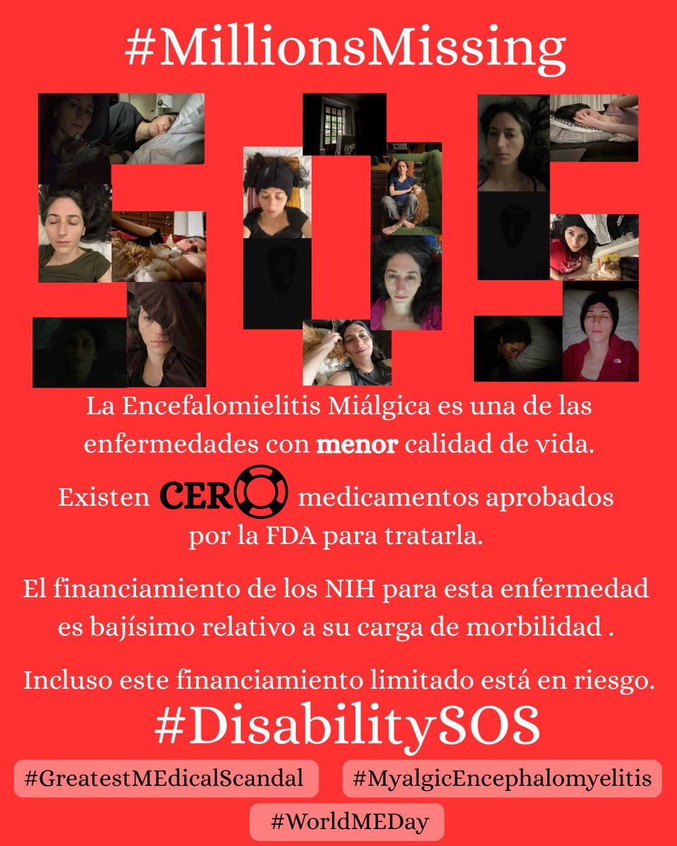 _diatoma's tweet image. Financiamiento crítico para la investigación, cuidado y apoyo de #ME (logrado a través del enorme esfuerzo de personas enfermas, y aún lejos de ser proporcional a la carga de la enfermedad) está actualmente en peligro en EEUU. Por eso me uno a @MEActNet #DisabilitySOS. (5/6)