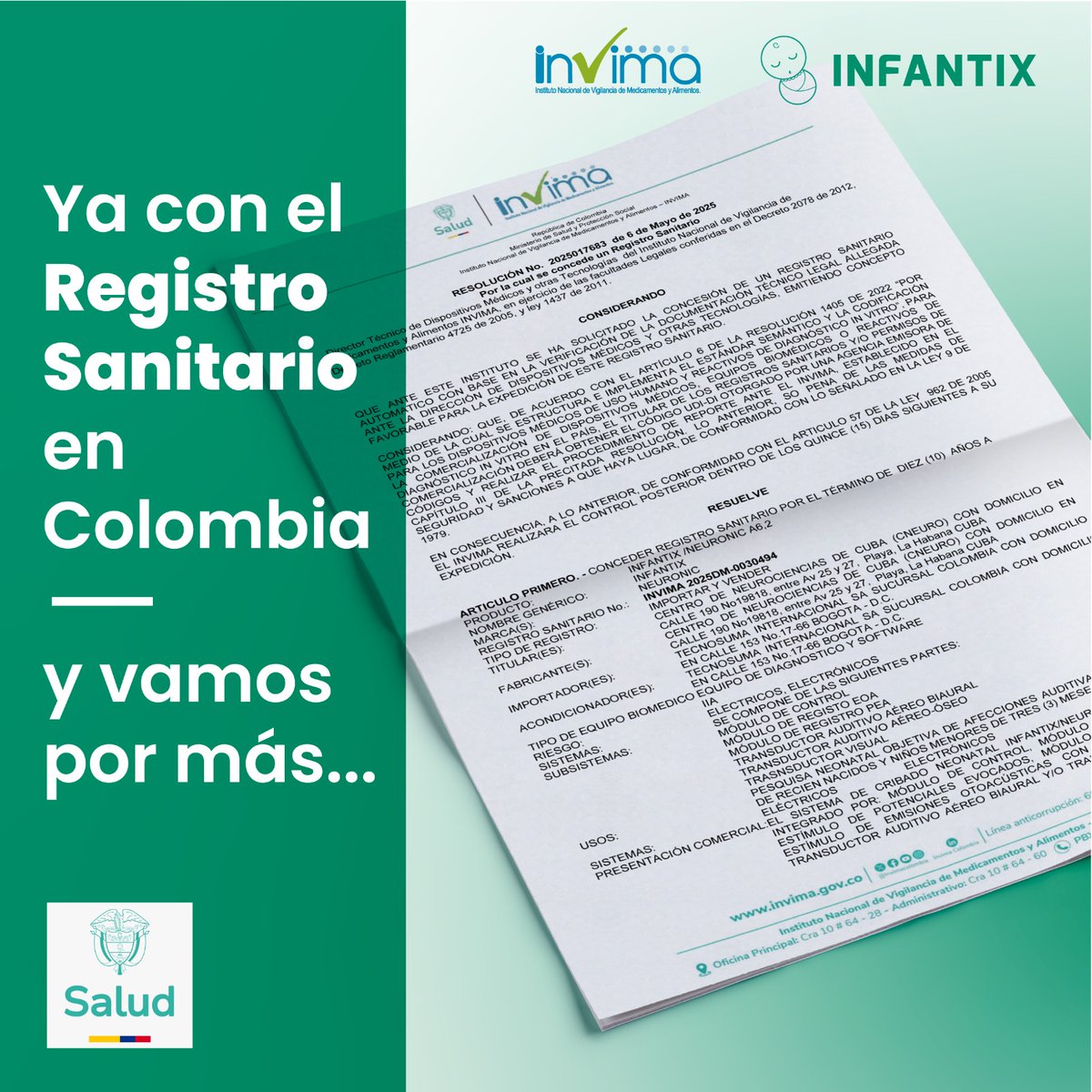 BioCubaFarma (@biocubafarma) on Twitter photo #INFANTIX, sistema cubano de cribado neonatal, obtiene registro sanitario en Colombia. Desarrollado por <a href="/cneuro_cuba/">Neurociencias Cuba</a>, es un sistema de cribado neonatal para la detección objetiva de trastornos de la audición.
#OrgulloBioCubaFarma #SaludInfantil
#Neurociencia #INFANTIX, sistema cubano de cribado neonatal, obtiene registro sanitario en Colombia. Desarrollado por <a href="/cneuro_cuba/">Neurociencias Cuba</a>, es un sistema de cribado neonatal para la detección objetiva de trastornos de la audición.
#OrgulloBioCubaFarma #SaludInfantil
#Neurociencia