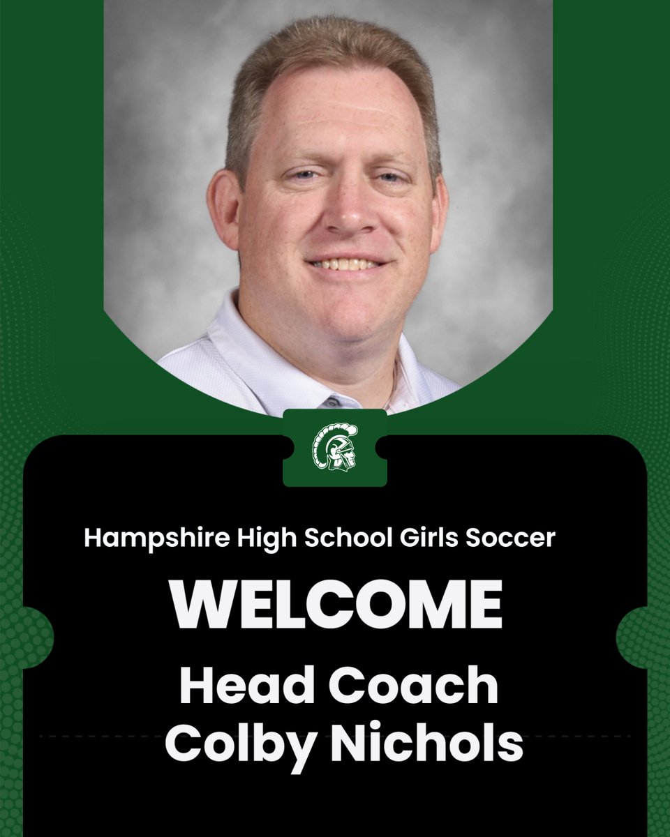 Welcome Colby Nichols,  our new Head Coach for Girls Hampshire Soccer!  WE are excited to have you!