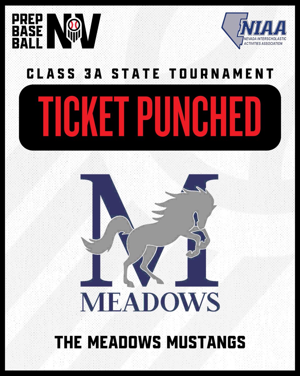 PrepBaseballNV's tweet image. 🎟️ 𝐓𝐢𝐜𝐤𝐞𝐭 𝐏𝐮𝐧𝐜𝐡𝐞𝐝 🎟️

Congratulation to The Meadows Mustangs, the first team to punch their ticket to Class 3A State Tournament! #BeSeen

@prepbaseball | @B_HarrisonPBR