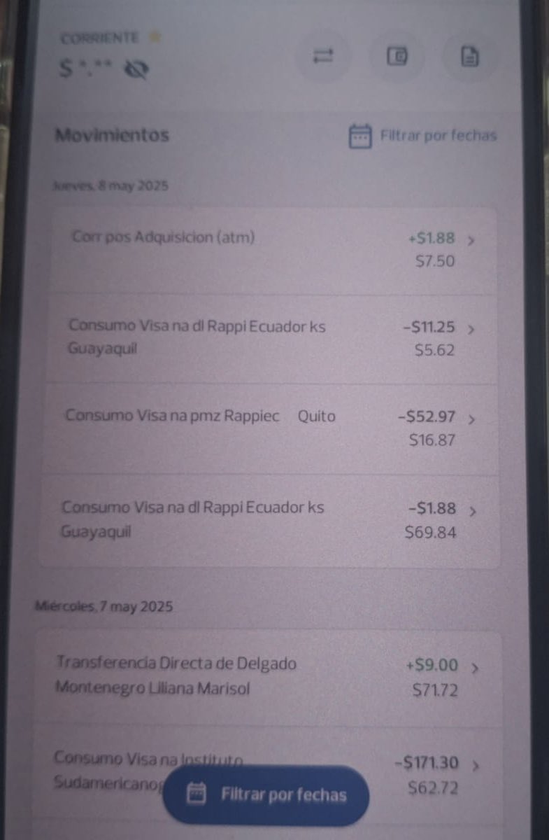 gacamo79's tweet photo. Asi me robo @EcuadorRappi me hicieron 3 descuentos al mismo tiempo a mi cuenta consumos de Quito y Guayaquil, solo me hicieron una devolución de $1,88 @BancoPichincha @DEFENSORIAEC @DanielNoboaOk @ecuavisa @Telecom_Ec @FiscaliaEcuador https://t.co/hWSKXz4Yrc