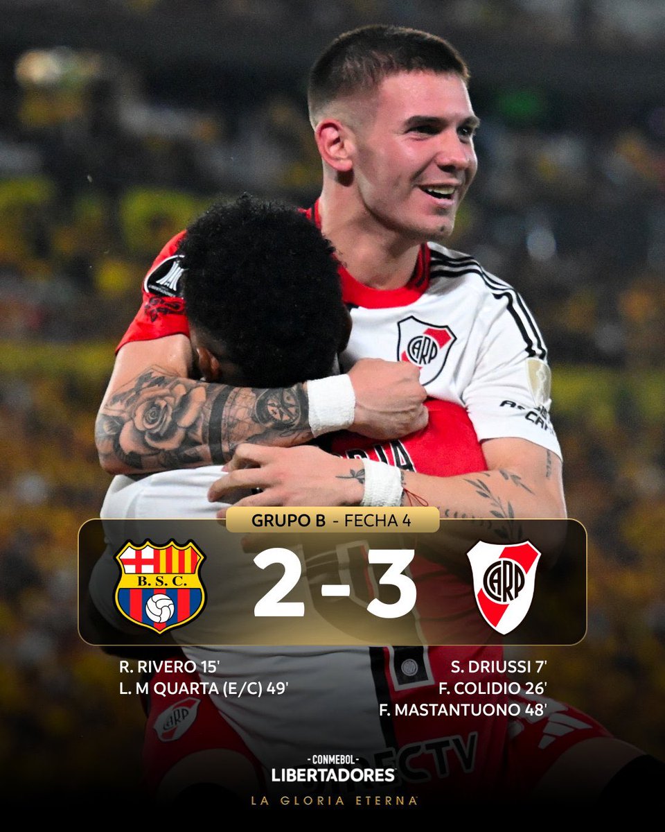 "River":
Porque venció a Barcelona en la #Libertadores