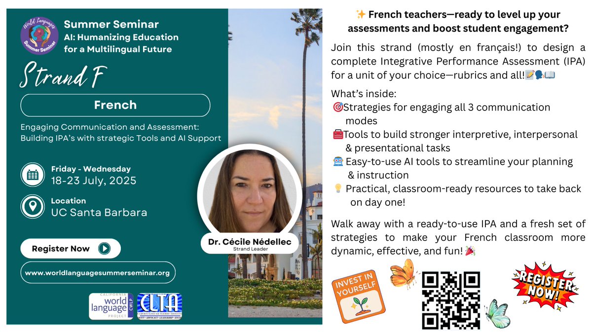 For more information &amp; to register, please go to worldlanguagesummerseminar.org

#FrenchTeachers #TeachLanguages #IPAinAction #WorldLanguageEd #FrenchEd #LanguageAssessment #AIforTeachers #ComprehensibleFrench #CommunicationMatters #EngageInFrench #WLSUMSEM25