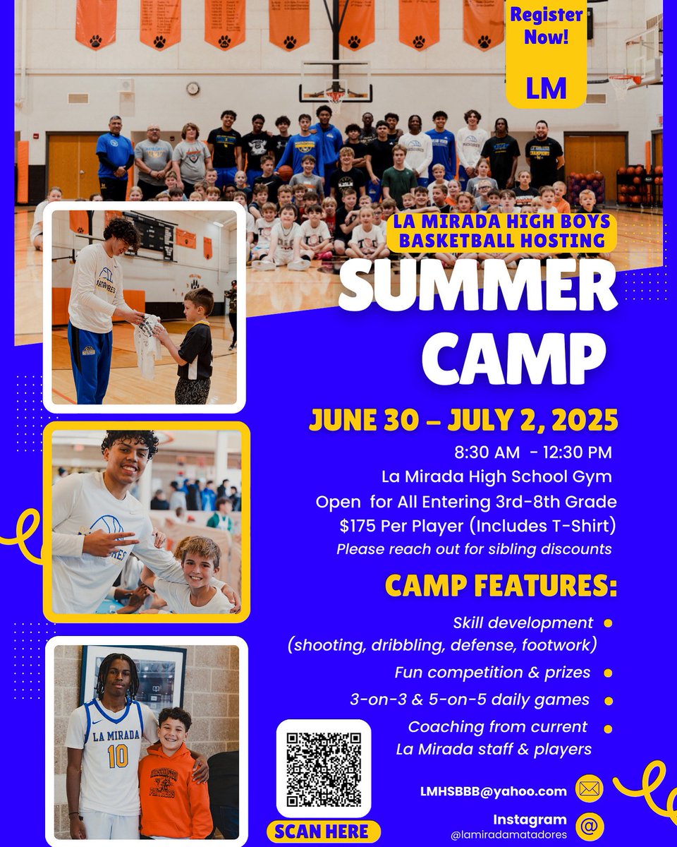 La Mirada Basketball (@basketball_lm) on Twitter photo Sign up today for our 3 day summer camp lead by current coaching staff and players!!! Regardless of skill level these camps are always a fun time!!!
docs.google.com/forms/d/e/1FAI… Sign up today for our 3 day summer camp lead by current coaching staff and players!!! Regardless of skill level these camps are always a fun time!!!
docs.google.com/forms/d/e/1FAI…