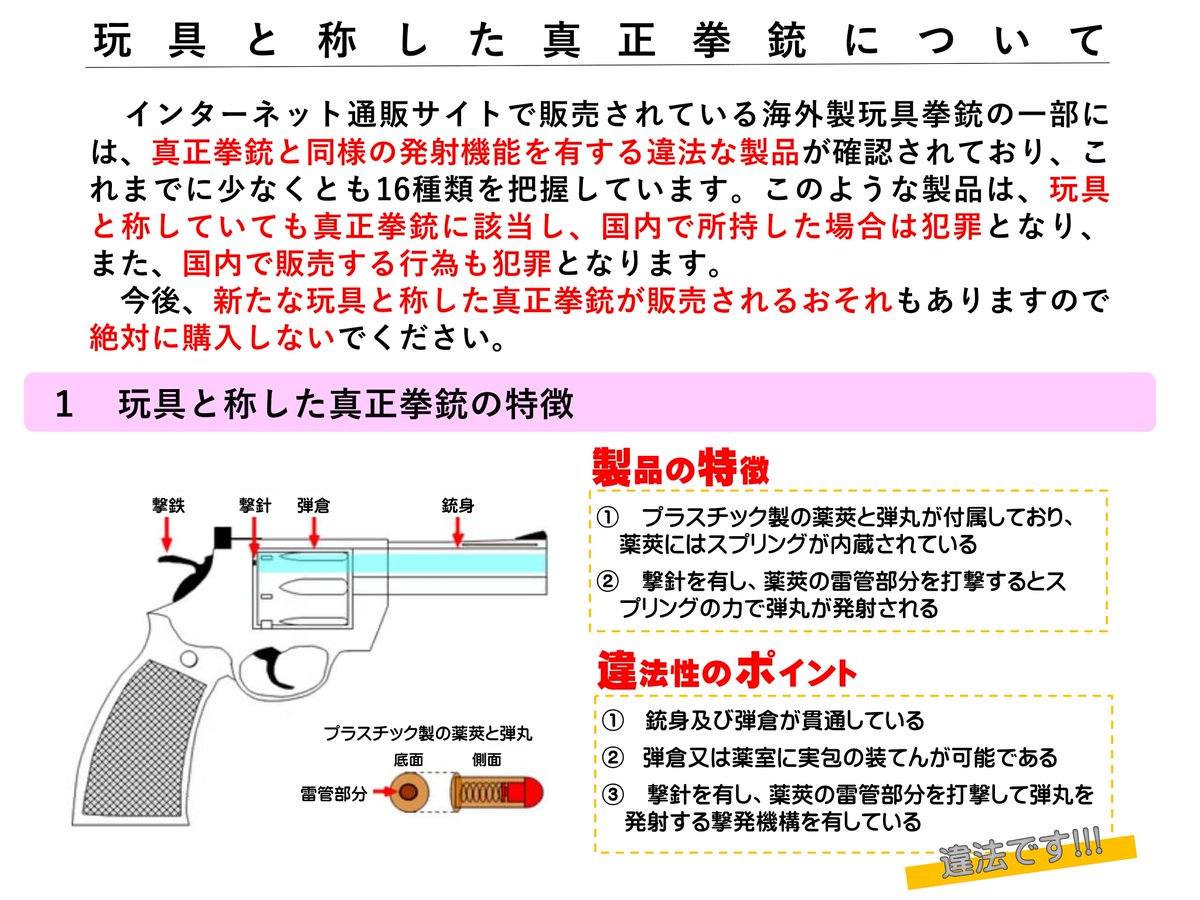玩具（おもちゃ）と称した拳銃に注意🔫⚠ インターネット通販サイトで
