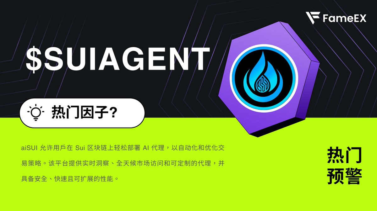 fameexcn's tweet photo. 🚨 热点预警👉 #SUIAGENT @suidefai
#aiSUI 提供了一个启动、扩展和货币化 #AI 代理的区块链平台。5 月 7 日在 @SuiNetwork 上推出了 aiSUI Launchpad,并在 #crypto 社区中引发了热议。
$TIA $DOT $WIF $AAVE $PI $PNUT $TAO $TURBO $UNI $ONDO $BRETT $IO $BMT $CAKE #BabyDoge $TON https://t.co/rF4Gvrgqvq