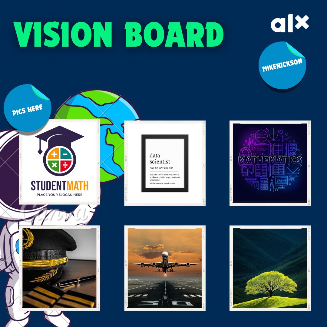 MikenicksonW's tweet photo. My vision board is live! ✨ It's all about growth, knowledge, and impact: using AI, data science, and math to build solutions that empower. This is my journey to become a leading developer and investor! 🚀 #visionboard #AI #datascience #goals @alx_africa. https://t.co/t2AAqIaWCa