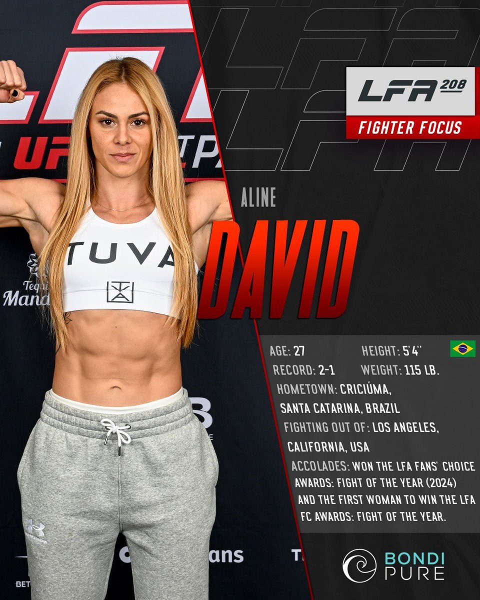 LFAfighting's tweet photo. #FighterFocus: Top Brazilian prospect #AlineDavid returns to the LFA Octagon at #LFA208! 🇧🇷

Powered By: @BondiPure

Friday, May 9
#KaiserPermanenteArena
#SantaCruz, #California

🎫: https://t.co/Xe5f38IJbd

#MMA
#LFANation
@UFCFightPass https://t.co/L2v9UTd1SA
