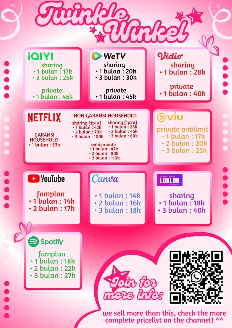 Bosen?? Mending nonton film aja guys, jgn lupa belinya disini aja‼️
• Full garansi ✔️
• Legal ✔️
• Kualitas HD ✔️
• Trusted ✔️
• Fast Respon ✔️
Bisa bayar lewat BCA, BNI, Dana, Ovo, Shopeepay, Gopay  #Netflix #iqiyi #canva #wetv #zonaba #zonajajan #zonacuan