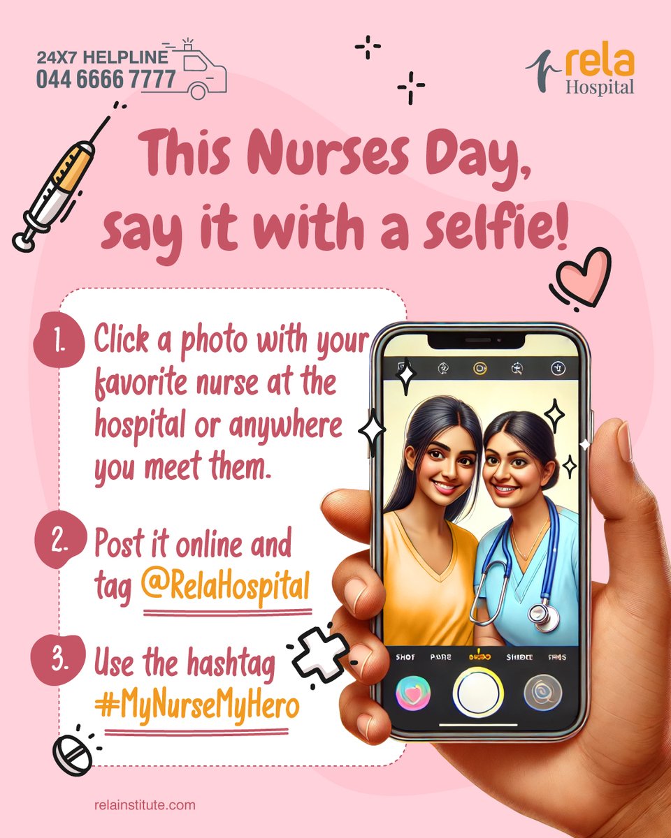 This #NursesDay, let’s make gratitude go viral 

📸 Snap a selfie with your fav nurse
📲 Tag @RelaHospital
🏷️ Use #MyNurseMyHero

At Rela Hospital, we salute the hands that heal and hearts that care.

#RelaHospital #NursesDay2025  #rela #health #healthcare