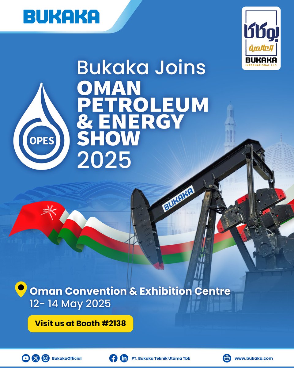 BukakaOfficial's tweet image. 📍Muscat, Oman
Bukaka International LLC is proud to participate in the Oman Petroleum &amp;amp; Energy Show 2025!

#OPES2025 #BukakaInternational #OilAndGasSolutions #EngineeringExcellence #EnergyInnovation #BukakaGoesGlobal #OPESTalk