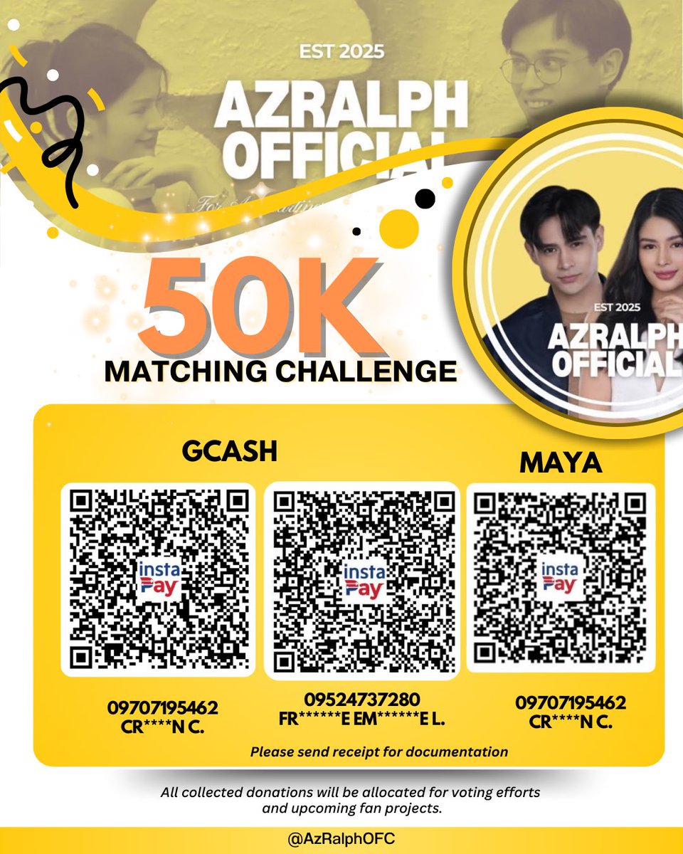 AzRalphOFC's tweet photo. 📣MATCHING CHALLENGE ALERT‼️

Razzles, this is our final chance—our last draw, our heartfelt plea to save Ralph🙏🏻
Let’s rise to the challenge and match the ✨₱50,000✨ pledged by our generous sponsors before Saturday at 12NN!

📌 ONLY SCREENSHOTS OF RECEIPTS posted in the comment section will be counted toward the challenge total, so don’t forget to drop yours below‼️

Thank you Razzles, for your unwavering support, love, and generosity!

Let’s BBS JORA together!
#AzRalph #AzMartinez #RalphDeLeon #JoshFord #KiSh 
BBS JORA