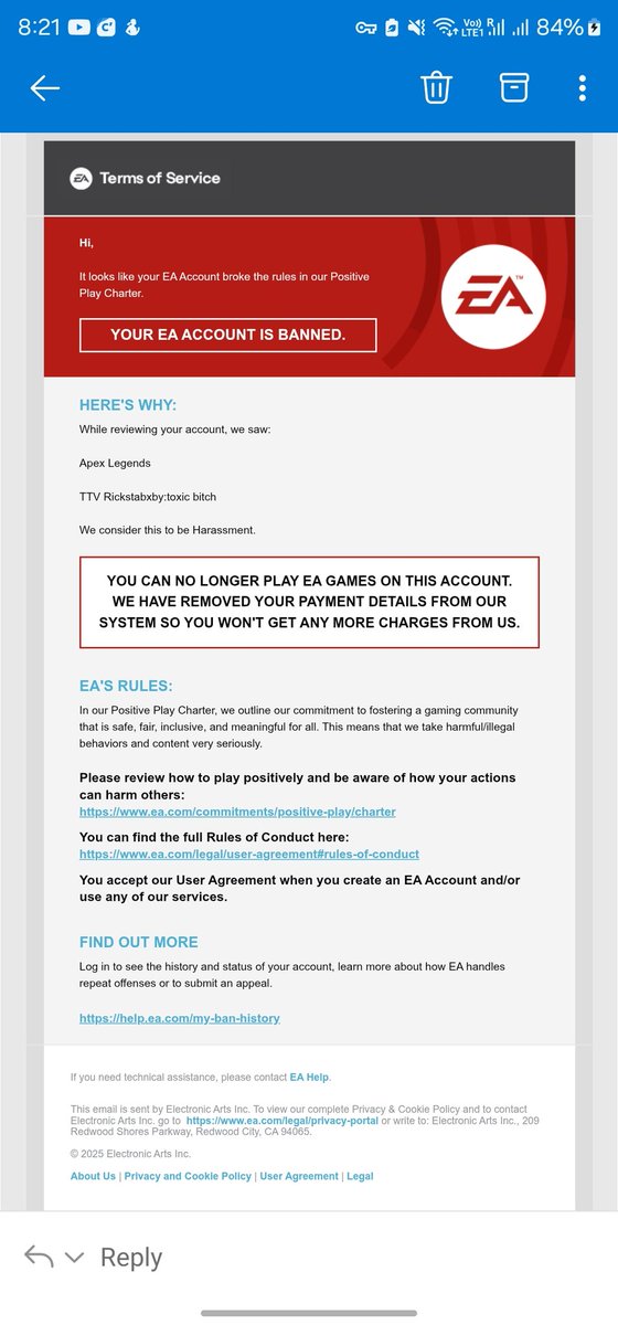 Rickstabxby (@rickstabxby) on Twitter photo So, after an amazing experience at #ALGSOpen with the boys YungBlackRicky, I came home to a permanently banned account. I'm frustrated, I know how <a href="/EA/">Electronic Arts</a> don't ban for voice chat, only typing, but i had a moment of weakness. <a href="/PlayApex/">Apex Legends</a>
Let me give you a backstory, after competing in So, after an amazing experience at #ALGSOpen with the boys YungBlackRicky, I came home to a permanently banned account. I'm frustrated, I know how <a href="/EA/">Electronic Arts</a> don't ban for voice chat, only typing, but i had a moment of weakness. <a href="/PlayApex/">Apex Legends</a>
Let me give you a backstory, after competing in
