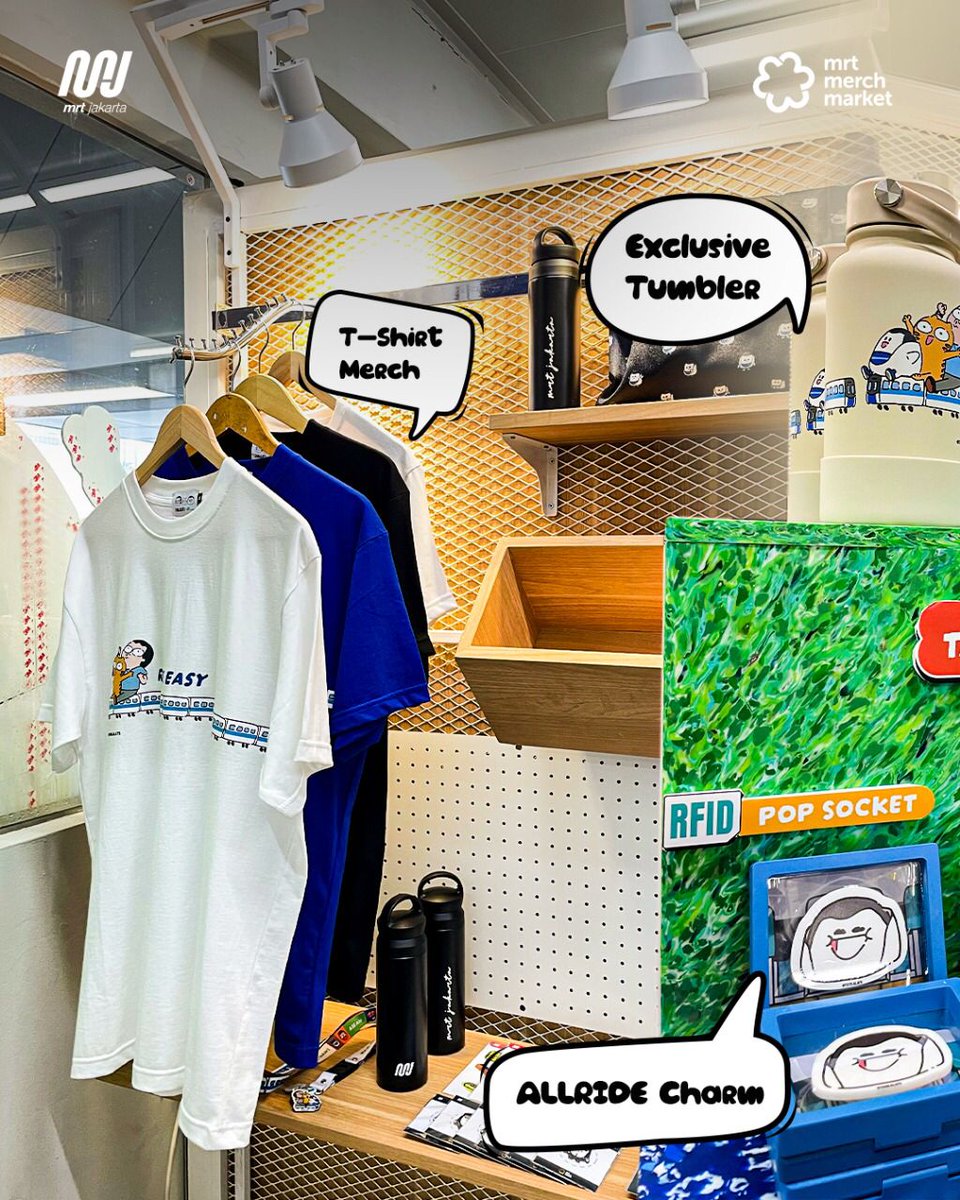 mrtjakarta's tweet image. Toko merchandise MRT Jakarta pertama, MRT Merch Market resmi dibuka!

Teman MRT, kabar gembira buat kamu yang menanti kedatangan toko merchandise MRT Jakarta karena saat ini MRT Merch Market #PastiBisa kamu kunjungi di Stasiun Blok M BCA dan buka setiap hari pukul 10.00 - 19.00