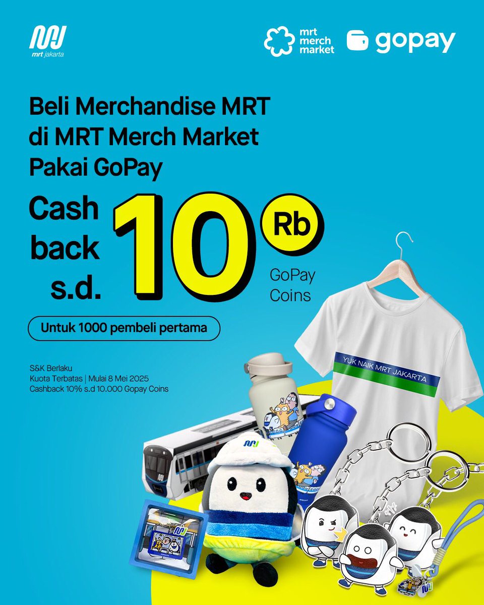 mrtjakarta's tweet image. Toko merchandise MRT Jakarta pertama, MRT Merch Market resmi dibuka!

Teman MRT, kabar gembira buat kamu yang menanti kedatangan toko merchandise MRT Jakarta karena saat ini MRT Merch Market #PastiBisa kamu kunjungi di Stasiun Blok M BCA dan buka setiap hari pukul 10.00 - 19.00