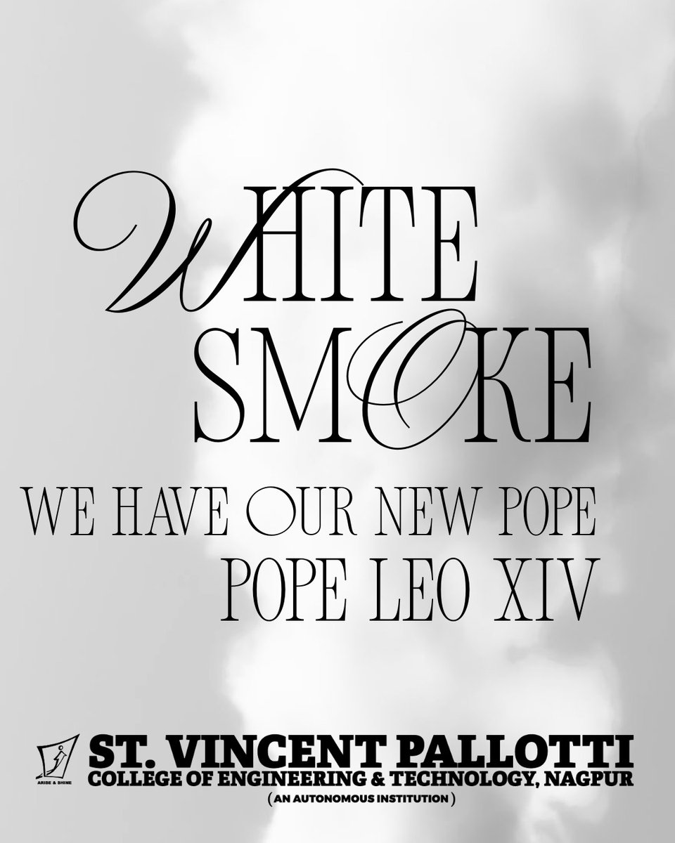 🕊️ Habemus Papam!
White smoke rises — we have a new Pope!
Welcome, Pope Leo XIV.
May your leadership be guided by faith, wisdom, and love.
— St. Vincent Pallotti College of Engineering &amp; Technology, Nagpur
#HabemusPapam #PopeLeoXIV #WhiteSmoke #SVPCET