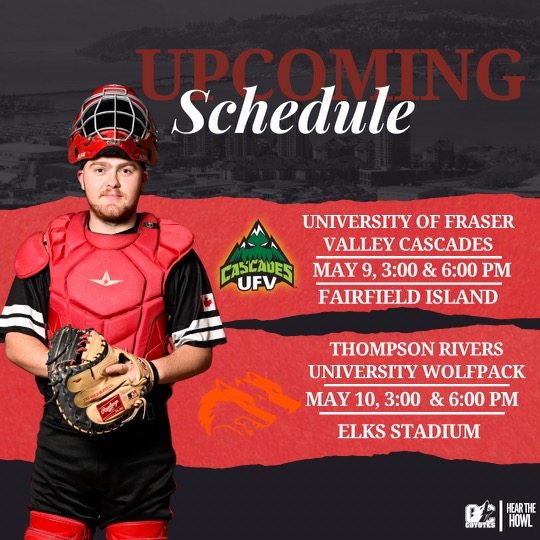 The Coyotes will host their final home games of the 2025 season against the Thompson Rivers University Wolfpack Saturday May 10th at Elks Stadium.  Game times are set for 3:00pm &amp; 6:00pm.  The Coyotes currently sit in 2nd place in the Canadian College Baseball Conference with a