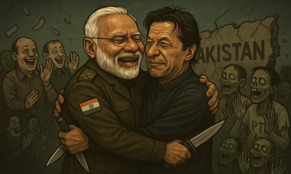 پاکستان کے اس وقت دو حقیقی دشمن ہیں۔
 اندرونی دشمن: نشئی خان اور اس کے نشہ گرد حمایتی زومبیز
بیرونی دشمن: مودی اور اس کے اندھے مودی بھکت 

عقل ، شعور ، ذہنیت، مقاصد اور حرکات میں یہ دونوں جتھے  ایک جیسے ہیں اور پاکستان میں عدم استحکام چاہتے ہیں۔ مالک کائنات ہمیں اور ہمارے ملک کو