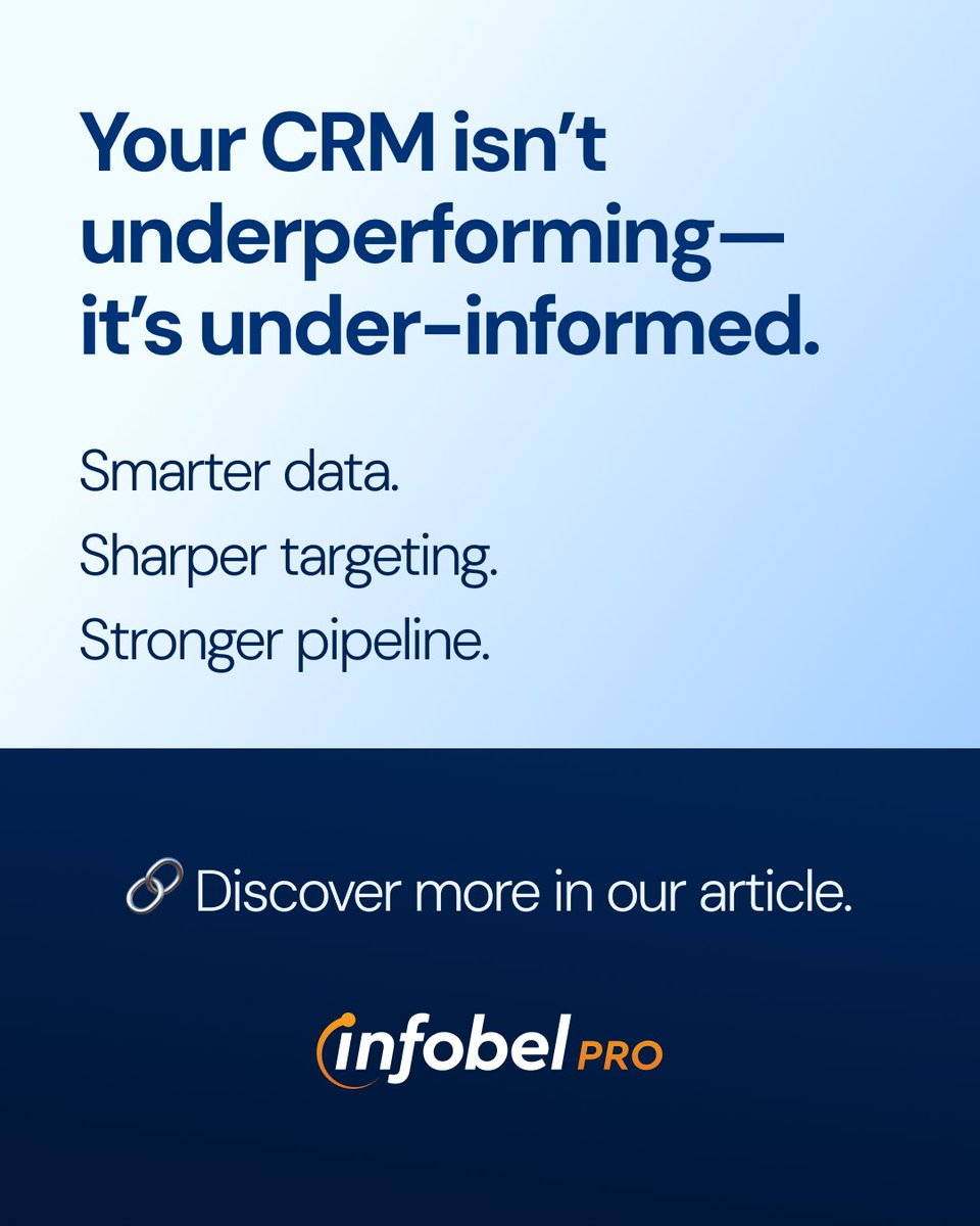 InfobelPRO (@infobelpro) on Twitter photo Your CRM isnโt underperforming โ itโs under-informed.
Good data doesnโt just inform โ it performs.
Most B2B CRMs are full of outdated or duplicate data.
๐ Bad data = bad leads, lost deals.
๐ InfobelPRO turns your CRM into a growth engine.
๐ See how: infobelpro.com/en/use-cases/cโฆ Your CRM isnโt underperforming โ itโs under-informed.
Good data doesnโt just inform โ it performs.
Most B2B CRMs are full of outdated or duplicate data.
๐ Bad data = bad leads, lost deals.
๐ InfobelPRO turns your CRM into a growth engine.
๐ See how: infobelpro.com/en/use-cases/cโฆ