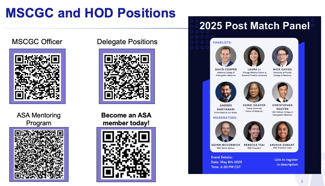 💉ASA 2025 Post Match Takeaways: 
-Resiliency &amp; mentorship is🔑
-Be your authentic self throughout the process💫
-ASA involvement &amp; resources made a difference (I didn't tell them to say this 😅)

🙏Thank you &amp; congrats to our panelists!! 
#match2026 #anesthesia #mscgc