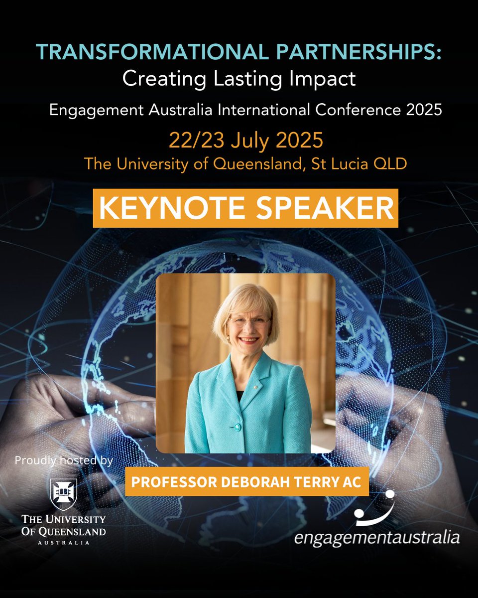 We're excited to announce that Professor Deborah Terry AC will be our Keynote Speaker at the Engagement Australia International Conference 2025. 

See our website to register and find out more about the conference &gt; engagementaustralia.org.au/engagement_eve…