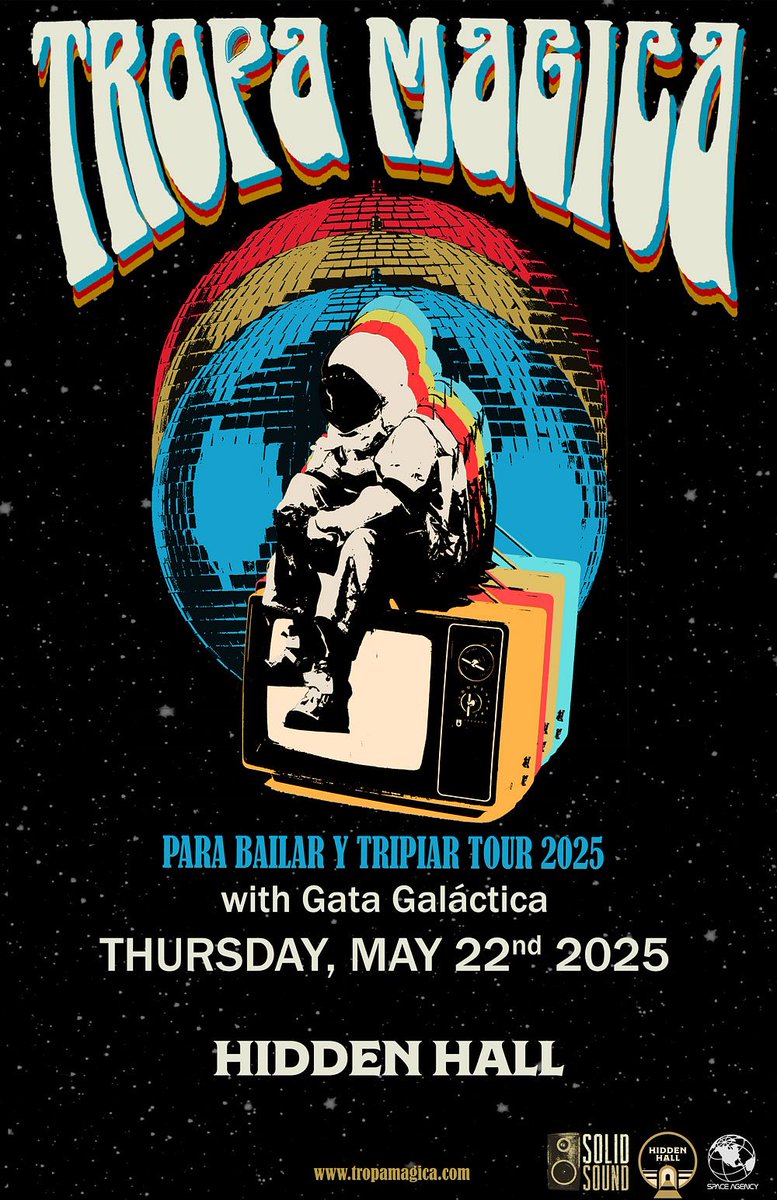 Coming up! 🌴
Tropa Magica with Gata Galáctica! Formed by brothers David and Rene Pacheco, Tropa Magica brings the heat with their East LA fusion of Peruvian cumbia, 90s grunge, punk, and neo-southern psychedelia!

📍 Hidden Hall
🗓️ Thursday, May 22
🎟️ tixr.com/pr/sm/135182