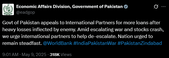 indialensnews's tweet photo. Pakistan’s Ministry of Economic Affairs asking for more loans after their ‘heavy losses’. Guess they’re trying to fund the next round of ‘escalation’? 💸💥

#PakistanBegging #OperationSindhoor #IndianNavyAction #Karachi #IndiaPakistanWar2025 #IndianArmy #IndiaPakistanWar https://t.co/IRSnCvJ9dM