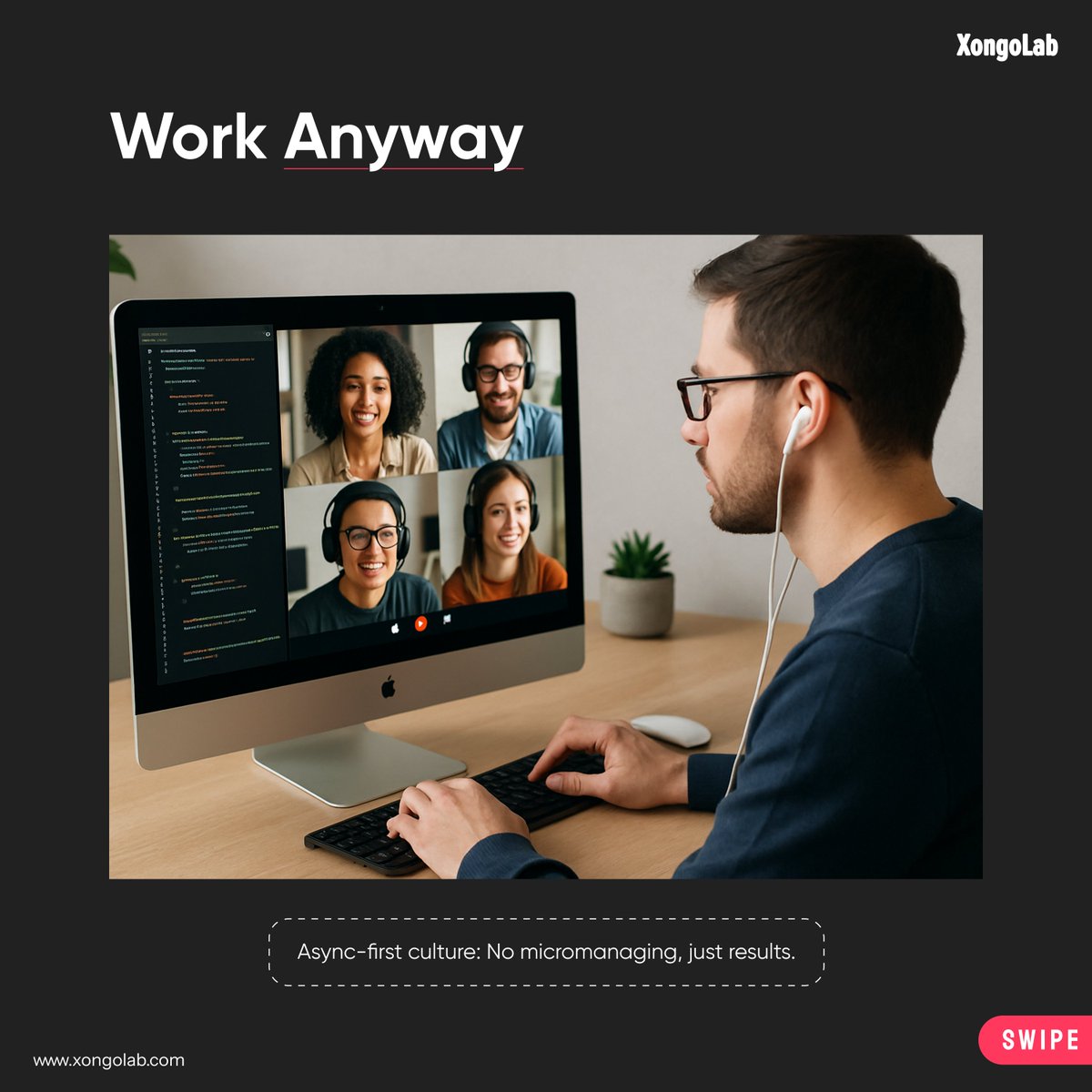 XongoLab's tweet photo. WFH isn’t just a perk — it’s our culture. 💻

At #XongoLab, we work from anywhere, anytime, any way.

🌍 Work From Anywhere
🕒 Work Anytime
📱 Work Anyway

No 'face time' pressure. Deliver great work, and the rest is yours to own.

#RemoteWork #TechCareers #DigitalNomad https://t.co/kx47Nh7siw