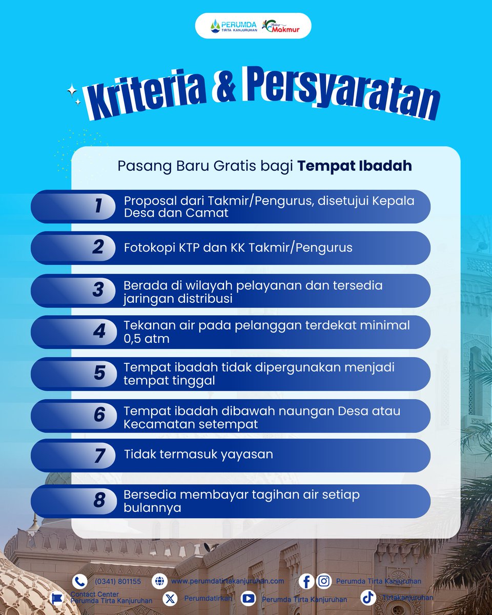 🔔 Kabar Gembira!
Dalam rangka HUT ke-44, Perumda Tirta Kanjuruhan hadir lebih dekat untuk masyarakat! 🎉

✨ Pasang Baru Sambungan Rumah (SR) GRATIS untuk Masyarakat Berpenghasilan Rendah (MBR) dan Tempat Ibadah di seluruh Kabupaten Malang! 

Yuk simak info lebih lanjutnya!