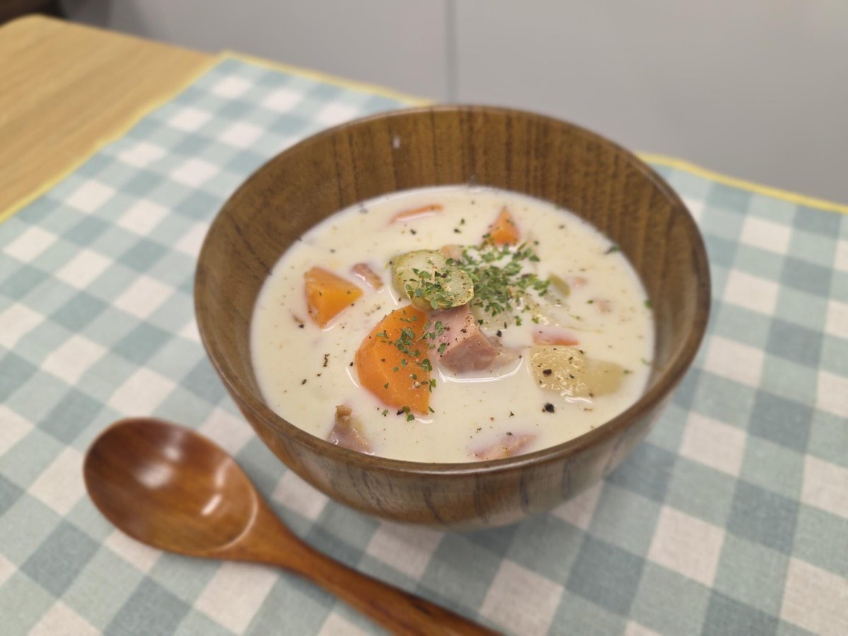 GWボケでX更新が滞ってました🥺

今日は久しぶりのヘルシーごはん研究会！アスパラミルキースープです♪

今月はビタミンBやマグネシウムを摂取して5月病を予防しようというのがテーマです✨
みなさん5月病に負けないよう頑張りましょう！

#企業公式つぶやき部