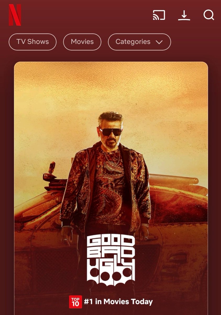 rameshlaus's tweet image. #AK &apos;s #GoodBadUgly debuts at No.1 on @NetflixIndia 🔥