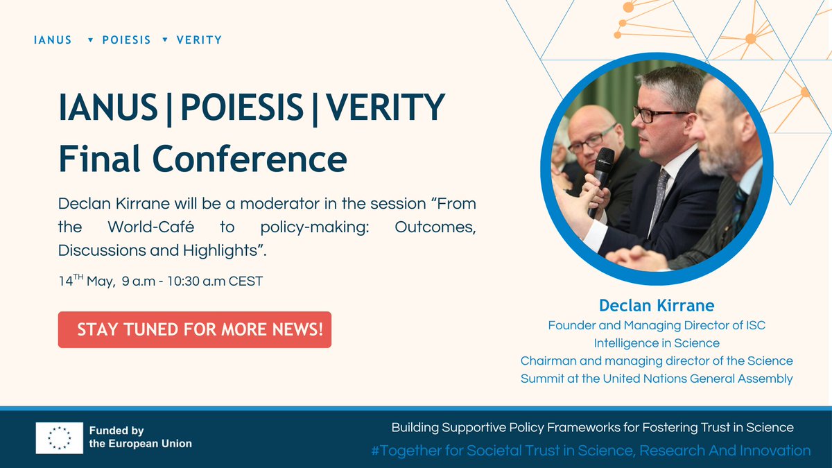 POIESIS project (@poiesis_project) on Twitter photo We're pleased to welcome Declan Kirrane as a moderator at the <a href="/IanusProject/">IANUS Project / @ianus-project.bsky.social</a> | POIESIS | <a href="/VerityEU/">VERITY</a> Final Conference in Brussels!
🗓️ Date: 14th May
🕘 Time: 09:00–10:30 CEST
📍 Session: From the World-Café to Policy-Making
🔗 Learn more here: acumenist.com/joint-final-ve…. We're pleased to welcome Declan Kirrane as a moderator at the <a href="/IanusProject/">IANUS Project / @ianus-project.bsky.social</a> | POIESIS | <a href="/VerityEU/">VERITY</a> Final Conference in Brussels!
🗓️ Date: 14th May
🕘 Time: 09:00–10:30 CEST
📍 Session: From the World-Café to Policy-Making
🔗 Learn more here: acumenist.com/joint-final-ve….