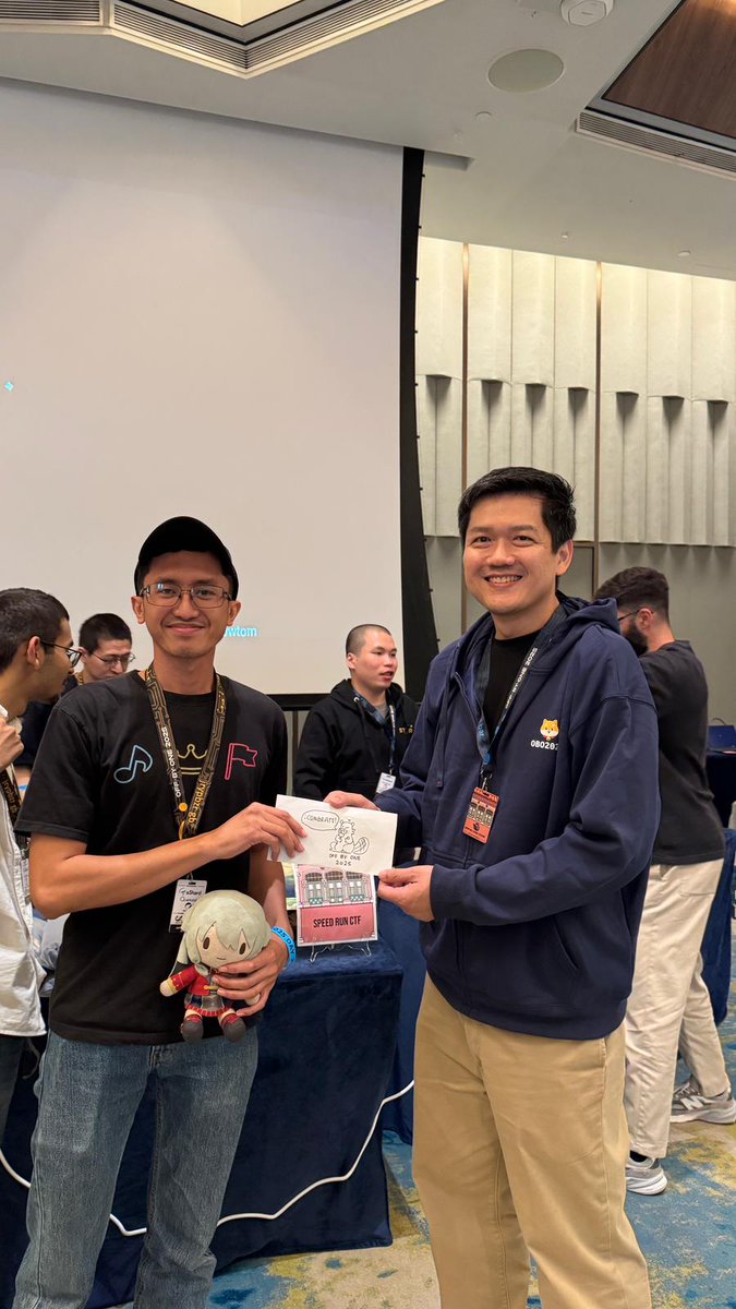 A big 🏆 win for <a href="/offbyoneconf/">Off-By-One Conference</a>  2025 first ever Speed Run CTP Challenge - zafirr!! ⚡ zafirr takes home the grand prize of SGD512, sponsored by <a href="/starlabs_sg/">starlabs</a> 
We hoped everyone had fun participating and immersing themselves in this historical challenge!