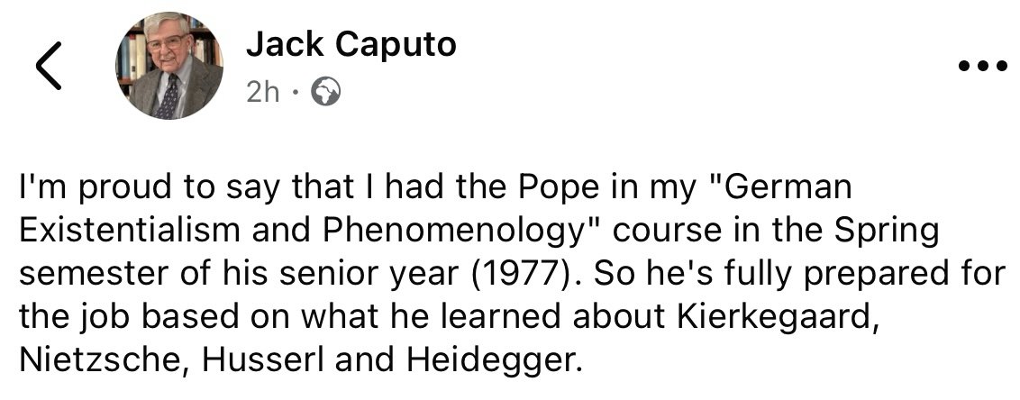 BREAKING: pope studied existentialism and phenomenology