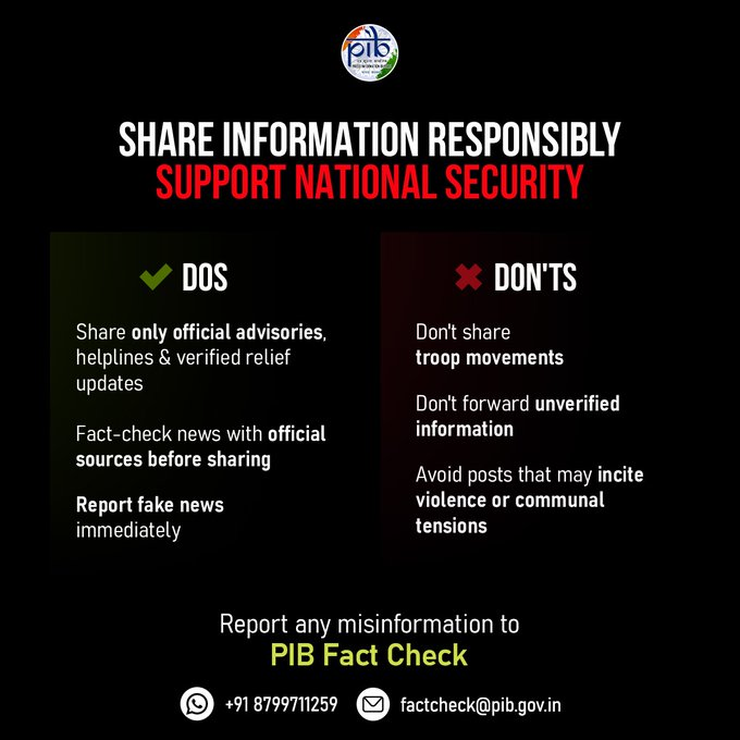 AkashvaniAIR's tweet photo. Let’s Win the Fight Against #FakeNews Together!

✅Share only official advisories, helplines & verified relief updates

❌Don't forward unverified information

Report any misinformation to #PIBFactCheck 
➡️Whatsapp: +91 8799711259
➡️Email: factcheck@pib.gov.in

#OperationSindoor #StaySafe #CyberSecurity 

@PIB_India @MIB_India @PIBFactCheck @DefenceMinIndia @HMOIndia