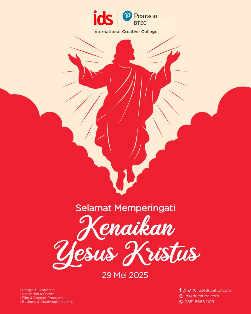 Selamat memperingati Hari Kenaikan Yesus Kristus 

Semoga kasih dan damai-Nya menyertai kita semua.

#KenaikanYesusKristus #IDSBTEC