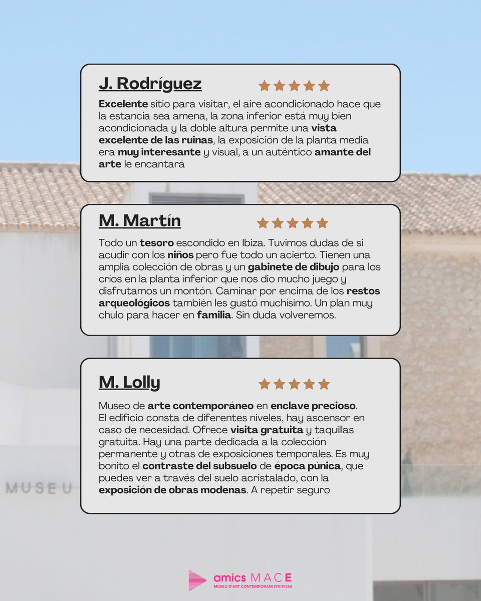 Estos son testimonios reales de Google. Para Amics es un éxito saber que los visitantes descubren una joya al entrar por primera vez al MACE. Desde el 22/02 puedes ver la nueva expo temporal FOCUS VII. ¿A qué esperas? Solo hasta el 1 de junio.