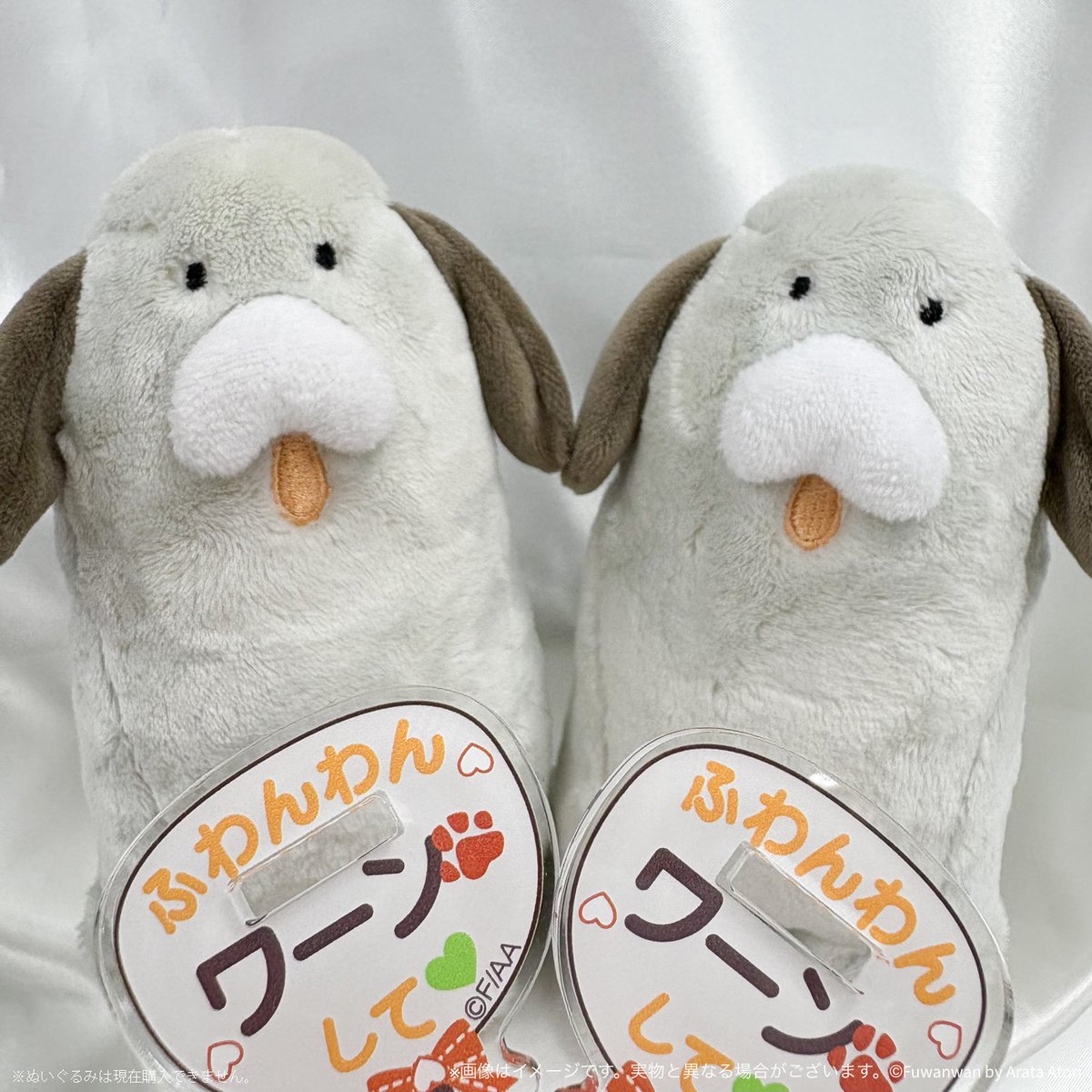 #ふわんわん　オンラインくじグッズ紹介🐶✨
本日はアイドルアイテムの紹介ンワ!

アイドルアイテムが揃うと圧巻ワンねぇ〜！
アクスタ台座はワンにうちわとして触れるワン！🐾🧡🐶🧡🐾

後期くじ：kuji-pop.com/lotteries/fuwa…
#ふわんわんといっしょ