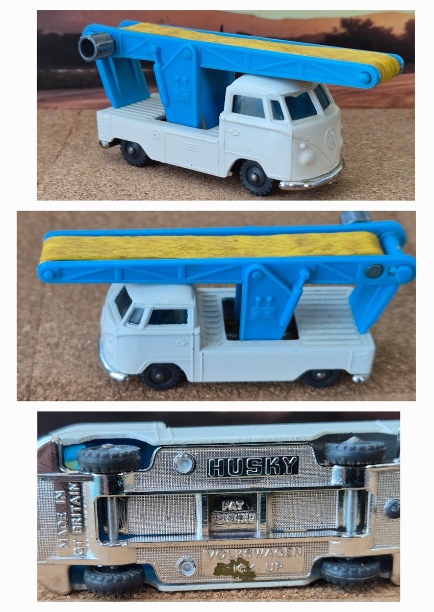 Here's a couple more from yesterday.
The Volkswagen T1 Pick-up with Conveyor. Made by Husky in GB sometime in the early 1960s.
The white one is in better condition than the red, and they both have the original conveyor belt.
Over 60 years old! Amazing!

#husky
#hotwheels