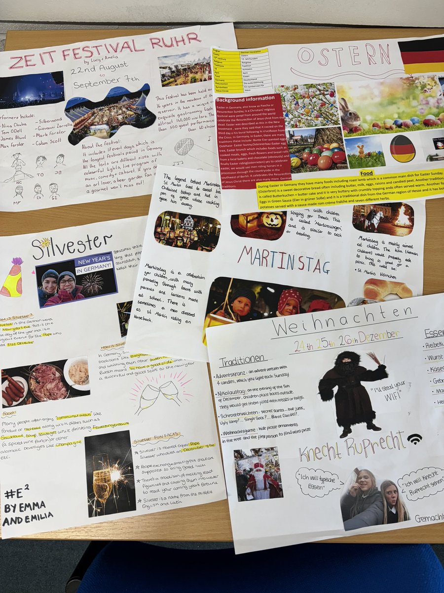 Third Year German students spent some time researching and presenting (in German) different festivals in the German-speaking world recently. Here are some of the lovely accompanying posters 🇩🇪