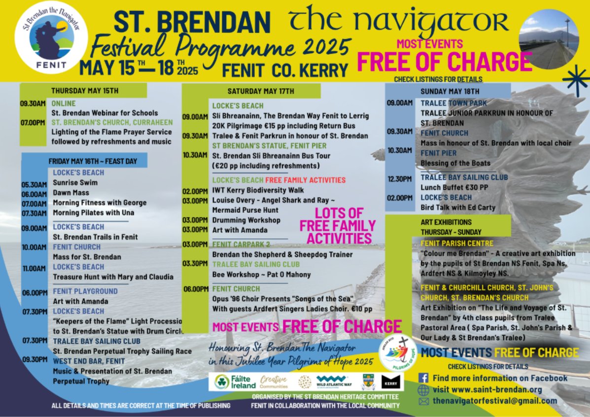 Kerry Archaeological & Historical Society (@kerryarchhist) on Twitter photo There is a fantastic programme of events for the St Brendan the Navigator Festival from 15 to 18 May in honour of Kerryâs famous seafaring patron saint.
Tickets and information from 087 7677958 or thenavigatorfestival@gmail.com
#Fenit #Kerry #StBrendan <a href="/DiscoverKerry_/">Discover Kerry</a> There is a fantastic programme of events for the St Brendan the Navigator Festival from 15 to 18 May in honour of Kerryâs famous seafaring patron saint.
Tickets and information from 087 7677958 or thenavigatorfestival@gmail.com
#Fenit #Kerry #StBrendan <a href="/DiscoverKerry_/">Discover Kerry</a>