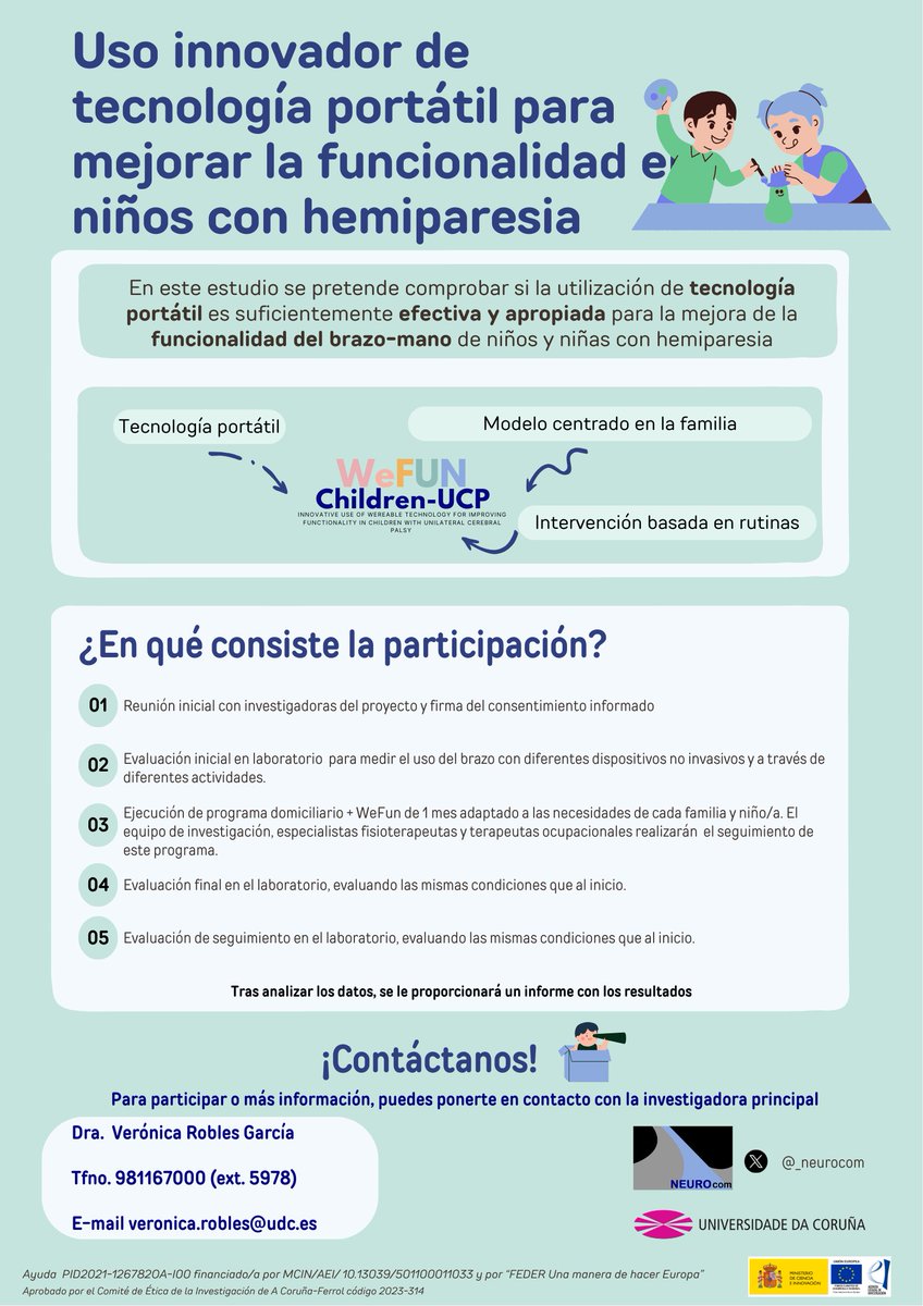 ¡WeFun aterriza en Madrid! 🛬
Comenzamos nueva serie del estudio WeFun pero en la capital. 
Si tu hijo/a tiene entre 3 y 8 años, con diagnóstico de hemiparesia  🙌y estás interesado en participar, rellena en el siguiente enlace:
forms.office.com/e/AB08XshrAF
Más info aquí  <a href="/_Neurocom/">NEUROcom</a>