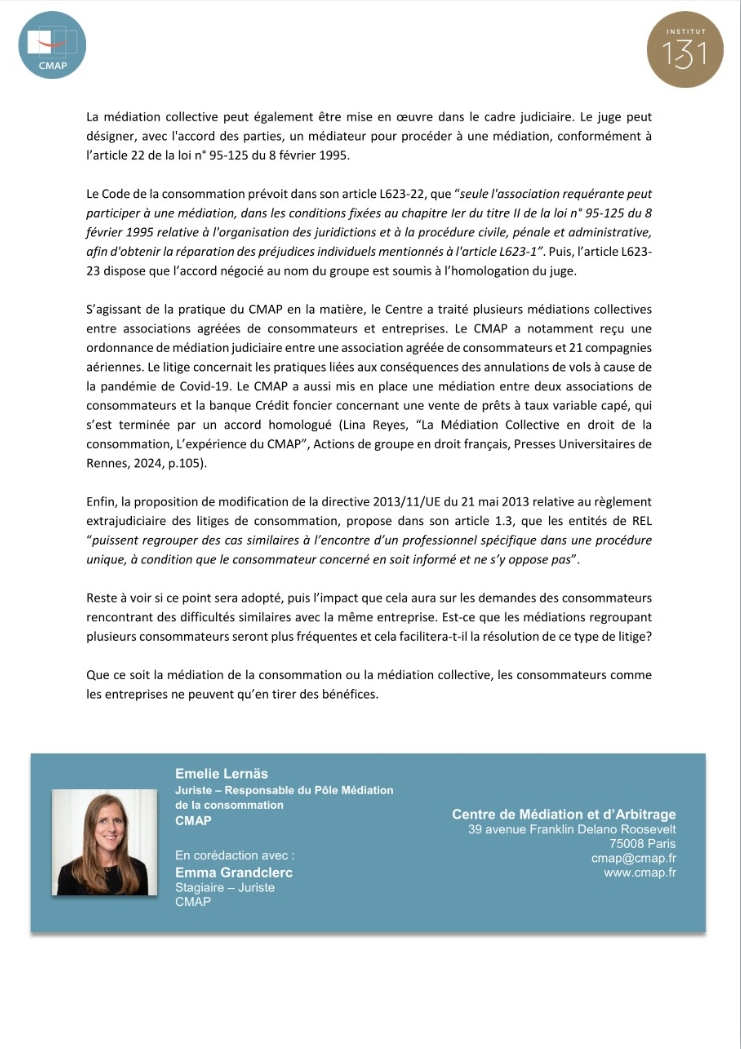#Article d’Emelie Lernäs, Juriste et Responsable du pôle consommation, en co-rédaction avec Emma Grandclerc, stagiaire juriste CMAP 

La médiation de la consommation et les voies offertes au consommateur en droit de la consommation ⚖️⏳

🔗 Lire l’article complet : ⬇