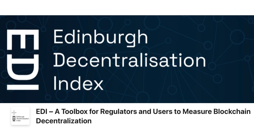 timbharrison's tweet image. 📢&apos;Edinburgh Decentralization Index – A Toolbox for Regulators and Users to Measure Blockchain Decentralization&apos; webinar will be kicking off today at 2pm BST (UK time, UTC+1). 

Panelists will discuss the future of blockchain decentralization &amp;amp; governance covering topics such as:…