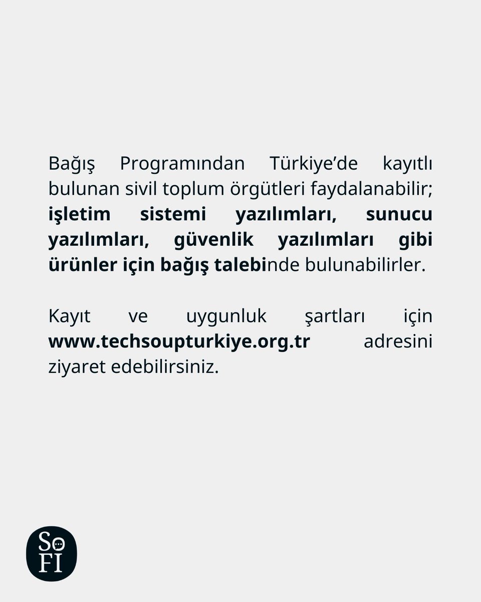Sosyal Fayda için İletişim Derneği (@sofidernek) on Twitter photo 🌐 TechSoup Türkiye Bağış Programı, <a href="/stgmdernegi/">STGM Derneği</a> -<a href="/techsoupturkiye/">TechSoup Türkiye</a> ile ortaklığı kapsamında hayata geçirilmiştir.
🎁 Bağış Programından, sivil toplum örgütleri faydalanabilir.
🔗 Kayıt ve uygunluk şartları için techsoupturkiye.org.tr adresini ziyaret edebilirsiniz. 🌐 TechSoup Türkiye Bağış Programı, <a href="/stgmdernegi/">STGM Derneği</a> -<a href="/techsoupturkiye/">TechSoup Türkiye</a> ile ortaklığı kapsamında hayata geçirilmiştir.
🎁 Bağış Programından, sivil toplum örgütleri faydalanabilir.
🔗 Kayıt ve uygunluk şartları için techsoupturkiye.org.tr adresini ziyaret edebilirsiniz.
